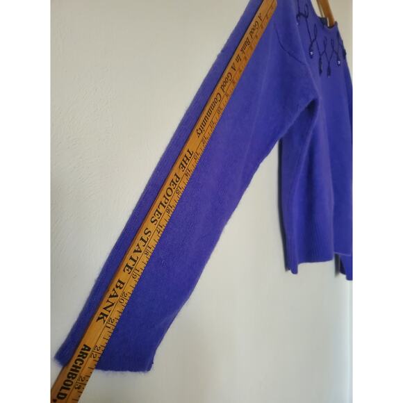 VTG 1980s Prophecy Glitz Sweater Sz S PURPLE Embellished Lambswool Angora Classy - Picture 9 of 10